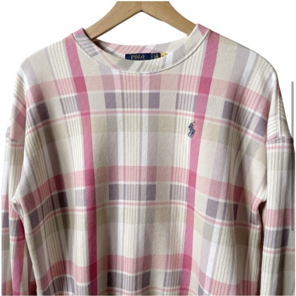POLO by Ralph Lauren women’s madras plaid pattern sweat shirt - Picture 4 of 7